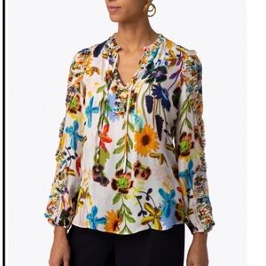 NWT $398. Kobi Halperin Merilyn Silk Floral Blouse Ruffle Sleeve Size S
